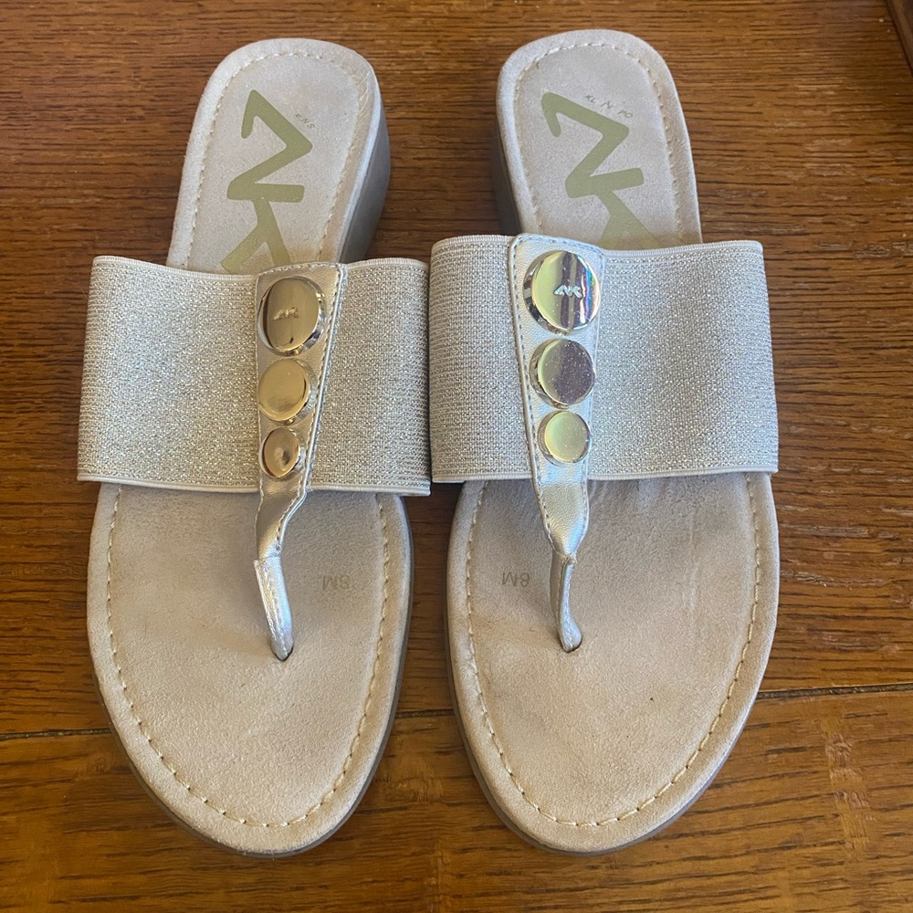 Anne Klein Sport Silver and Cream Sandals